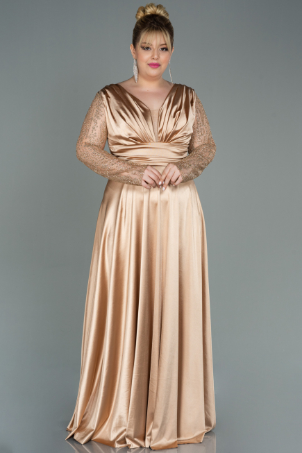 Robe De Soirée Grande Taille Satin Longue Or ABU2641