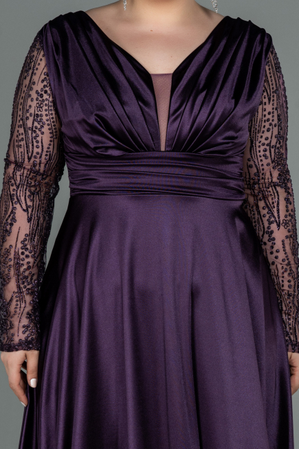 Robe De Soirée Grande Taille Satin Longue Violet Foncé ABU2641