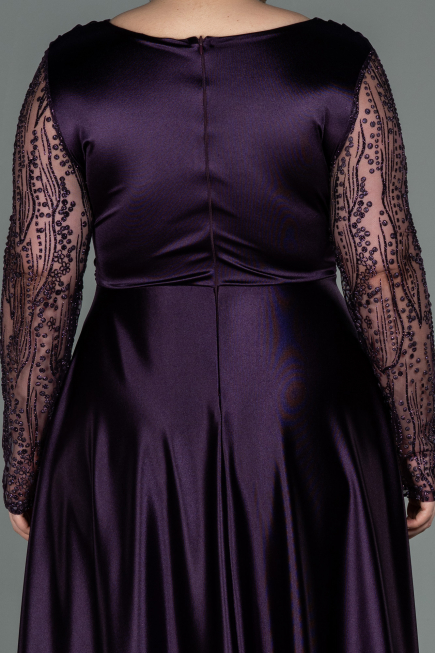 Robe De Soirée Grande Taille Satin Longue Violet Foncé ABU2641