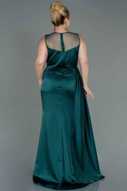 Robe Grande Taille Longue Satin Émeraude ABU3125