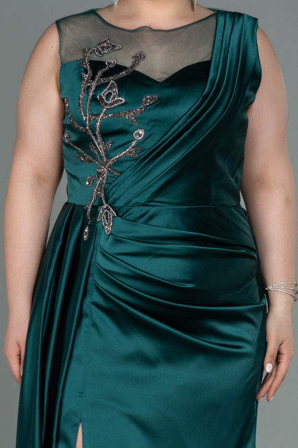 Robe Grande Taille Longue Satin Émeraude ABU3125