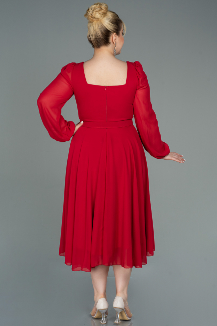 Robe Grande Taille Midi Mousseline Rouge ABK1753