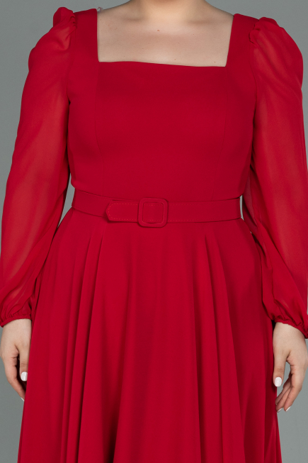 Robe Grande Taille Midi Mousseline Rouge ABK1753