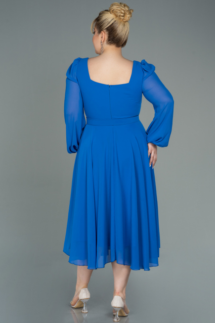 Robe Grande Taille Midi Mousseline Bleu Saxe ABK1753