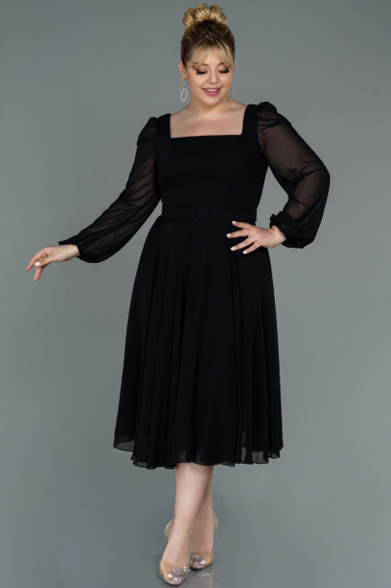 Robe Grande Taille Midi Mousseline Noir ABK1753