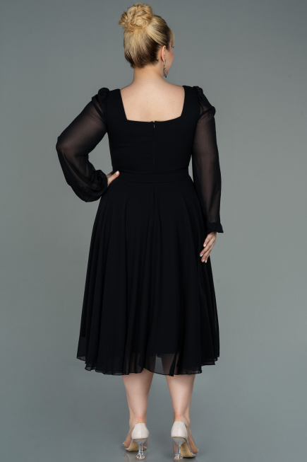 Robe Grande Taille Midi Mousseline Noir ABK1753