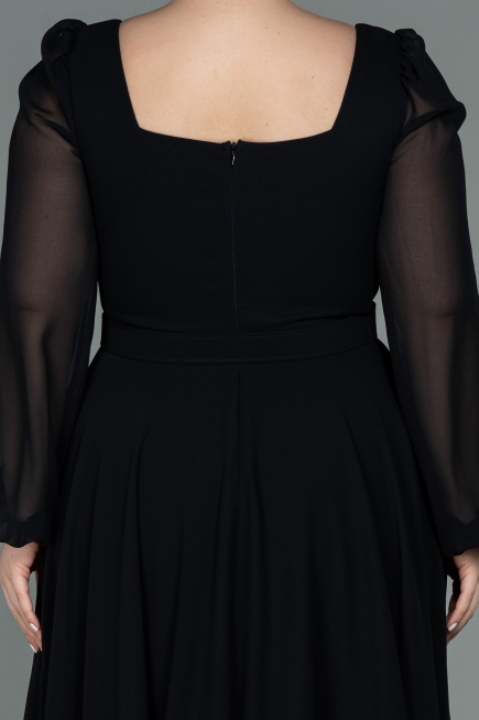Robe Grande Taille Midi Mousseline Noir ABK1753