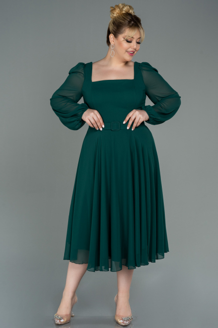 Robe Grande Taille Midi Mousseline Émeraude ABK1753