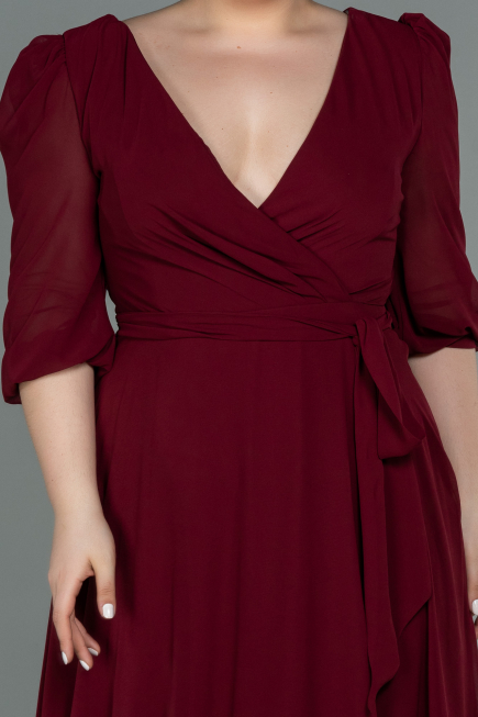 Robe Grande Taille Midi Mousseline Rouge Bordeaux ABK1083