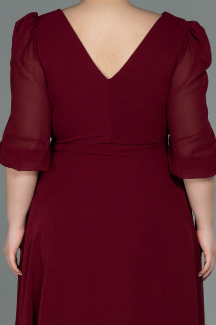 Robe Grande Taille Midi Mousseline Rouge Bordeaux ABK1083