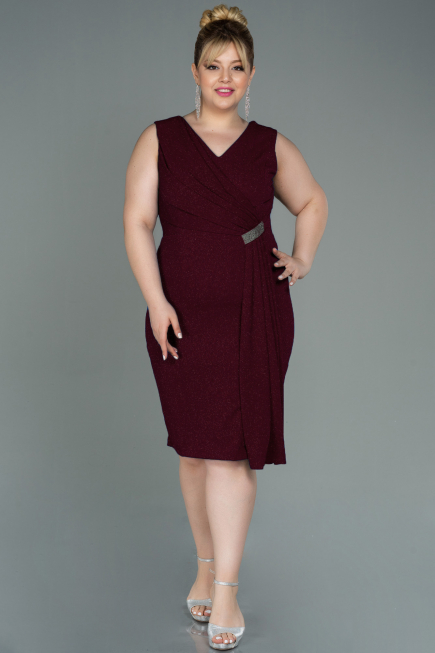Robe de Soirée Grande Taille Midi Rouge Bordeaux ABK1752