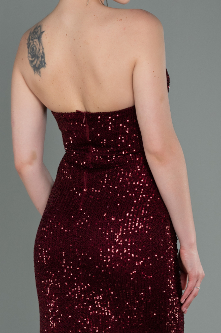 Robe de Soirée Longue Squameuse Rouge Bordeaux ABU3134