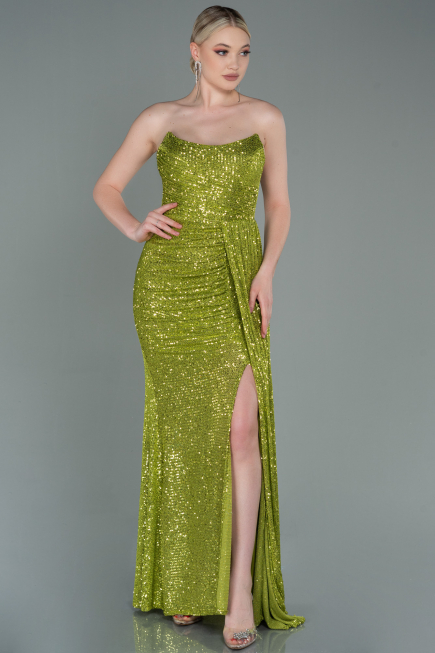 Robe de Soirée Longue Squameuse Pistache vert ABU3134