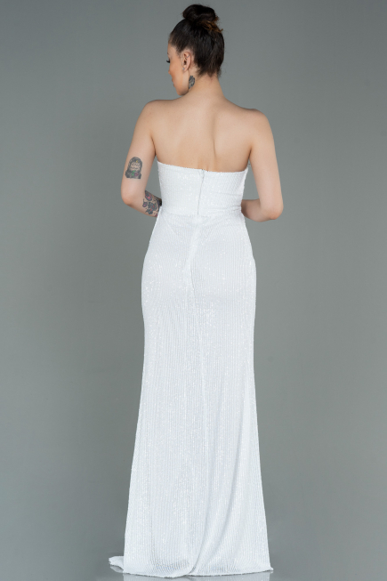 Robe de Soirée Longue Squameuse Blanc ABU3134
