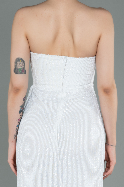 Robe de Soirée Longue Squameuse Blanc ABU3134