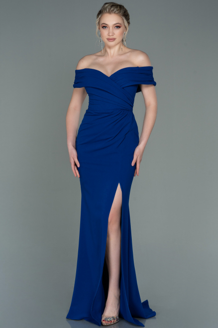 Robe de Soirée Longue Bleu Saxe ABU3156