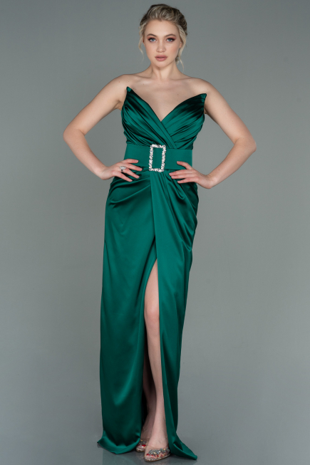 Robe de Soirée Longue Satin Émeraude ABU2844