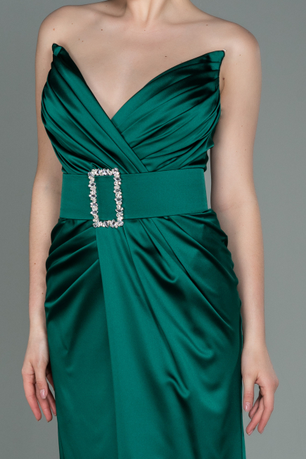 Robe de Soirée Longue Satin Émeraude ABU2844