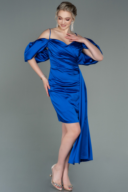 Robe de Cérémonie Courte Satin Bleu Saxe ABK1773