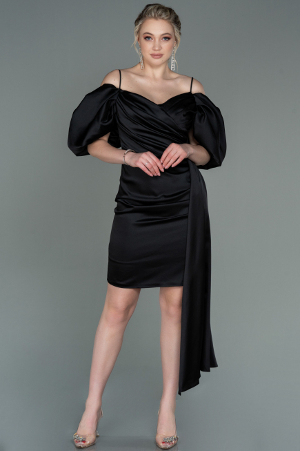 Robe de Cérémonie Courte Satin Noir ABK1773