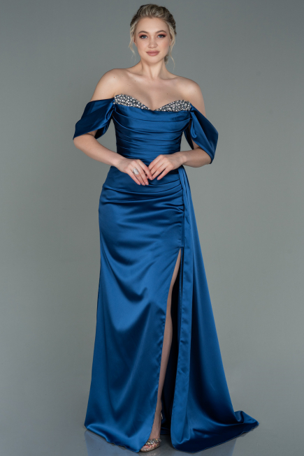 Robe De Soirée Satin Longue Indigo ABU2661
