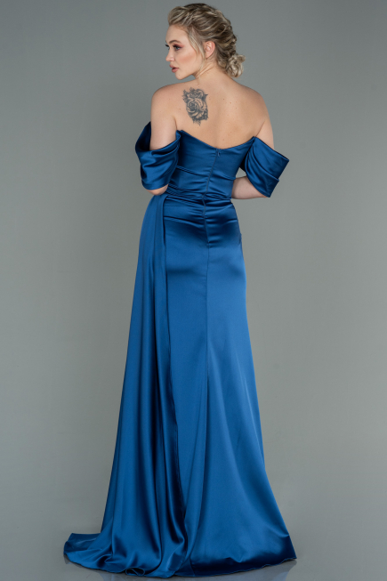 Robe De Soirée Satin Longue Indigo ABU2661