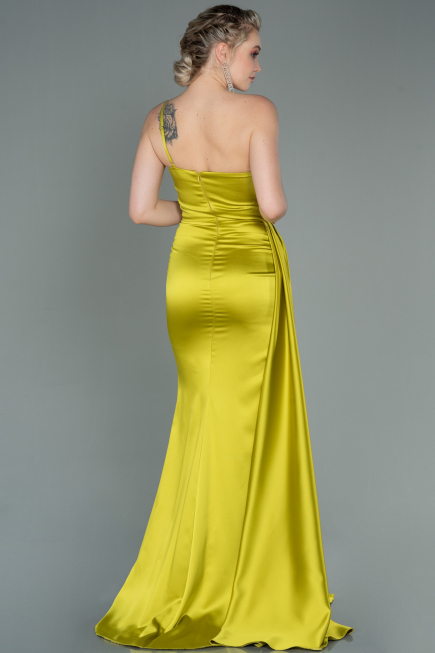 Robe De Soirée Satin Longue Pistache vert ABU2386