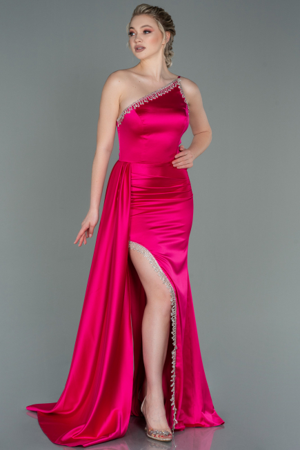 Robe De Soirée Satin Longue Fushia ABU2386