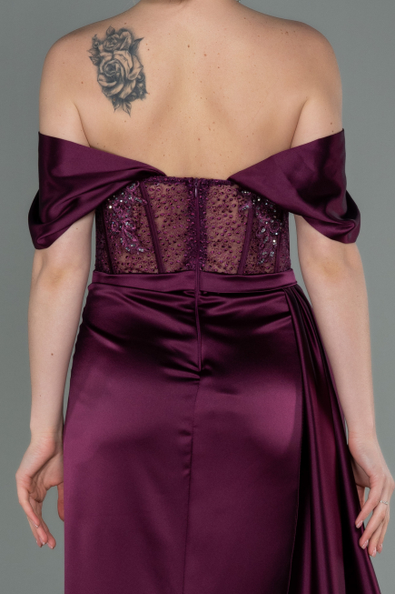 Robe De Soirée Satin Longue Couleur Cerise ABU2087