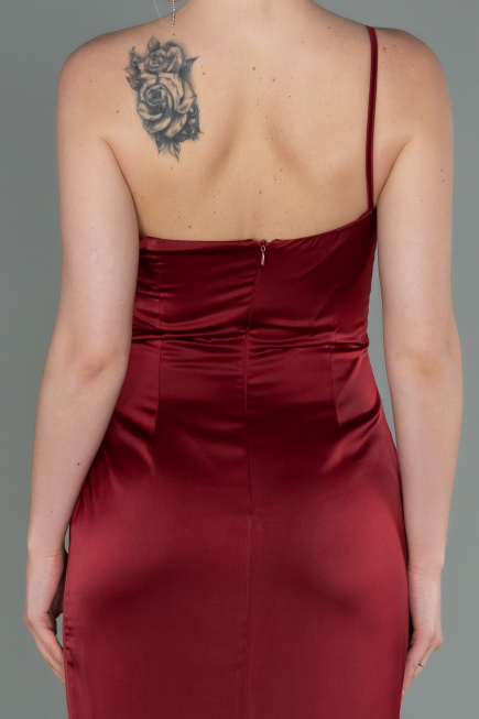 Robe De Fiançaille Satin Longue Rouge Bordeaux ABU3088