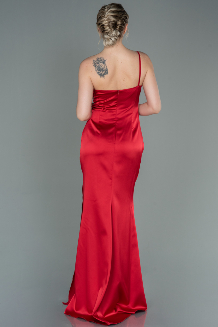 Robe De Fiançaille Satin Longue Rouge ABU3088