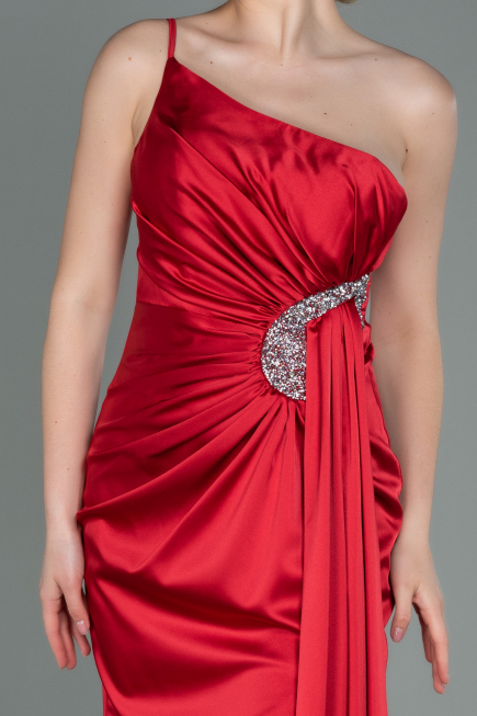 Robe De Fiançaille Satin Longue Rouge ABU3088