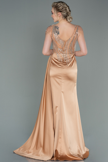 Robe de Soirée Longue Satin Or ABU3161