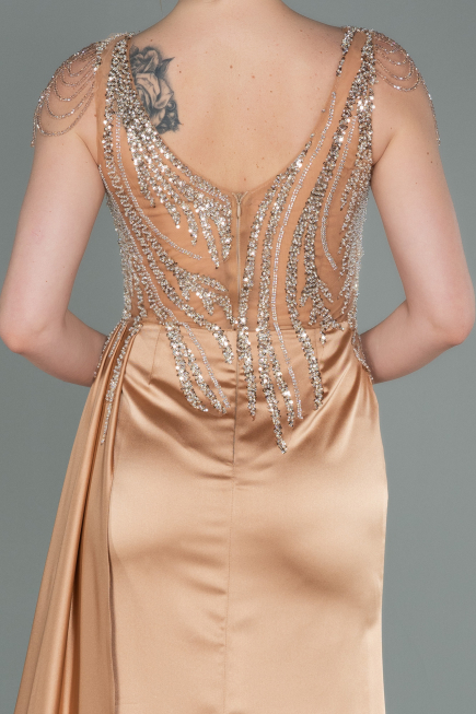 Robe de Soirée Longue Satin Or ABU3161