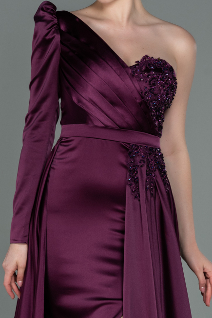 Robe De Soirée Satin Longue Couleur Cerise ABU2610