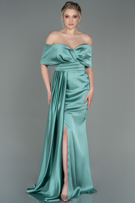 Robe De Soirée Satin Longue Menthe ABU2893