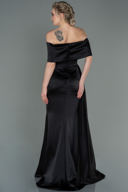 Robe De Soirée Satin Longue Noir ABU2893