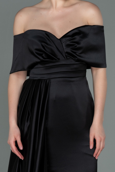 Robe De Soirée Satin Longue Noir ABU2893