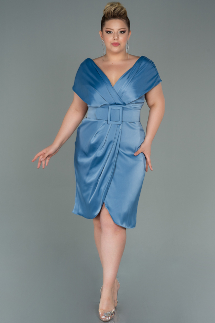 Robe de Soirée Grande Taille Midi Satin Indigo ABK1499