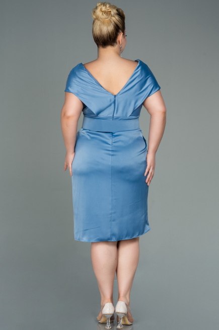 Robe de Soirée Grande Taille Midi Satin Indigo ABK1499