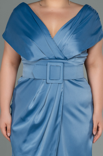 Robe de Soirée Grande Taille Midi Satin Indigo ABK1499
