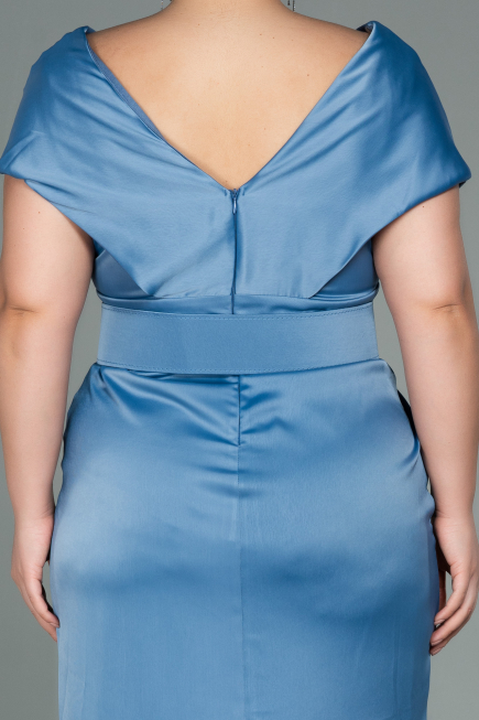 Robe de Soirée Grande Taille Midi Satin Indigo ABK1499