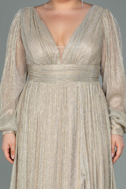 Robe de Soirée Grande Taille Longue Beige ABU3154