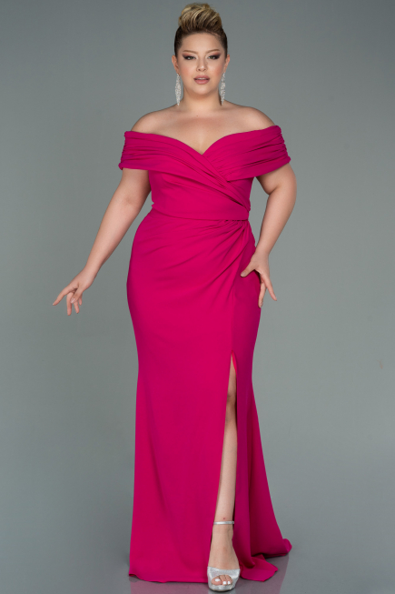 Robe de Soirée Grande Taille Longue Fushia ABU3172