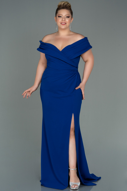 Robe de Soirée Grande Taille Longue Bleu Saxe ABU3172