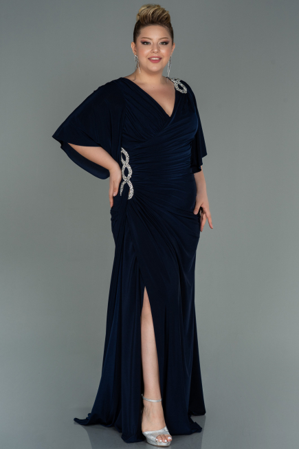 Robe Grande Taille Longue Bleu Marine ABU3173