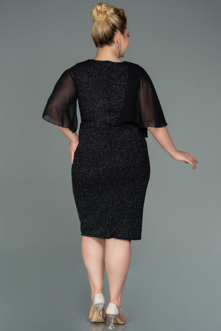 Robe De Soirée Grande Taille Midi Noir-Argent ABK1567