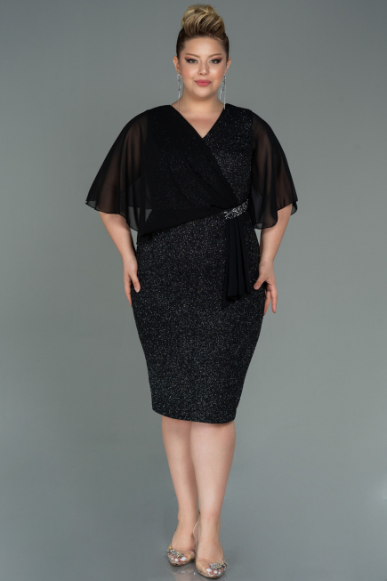 Robe De Soirée Grande Taille Midi Noir-Argent ABK1567