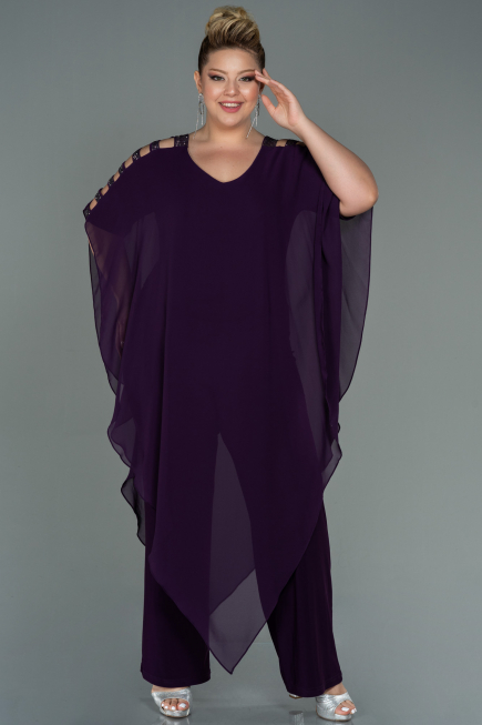 Robe De Soirée Grande Taille Mousseline Violet Foncé ABT080