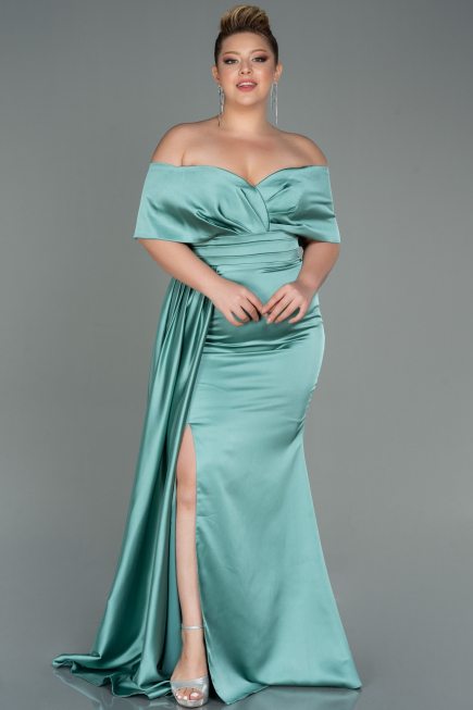 Robe Grande Taille Satin Longue Menthe ABU2873